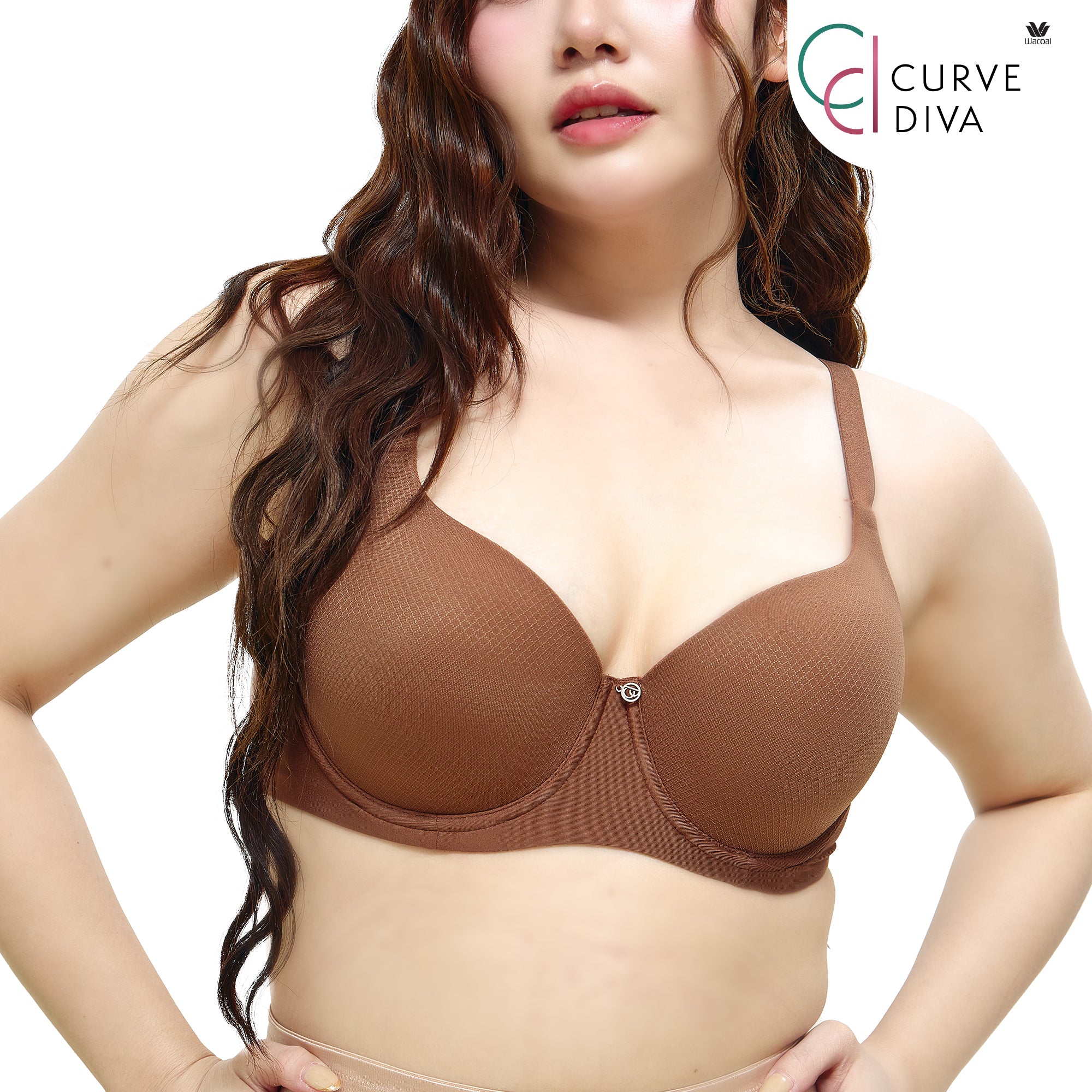 Wacoal Curve Diva บรามีโครงเก็บกระชับ สาวคัพใหญ่ รุ่น WB7992/WQ1867 สีน้ำตาล (BR)