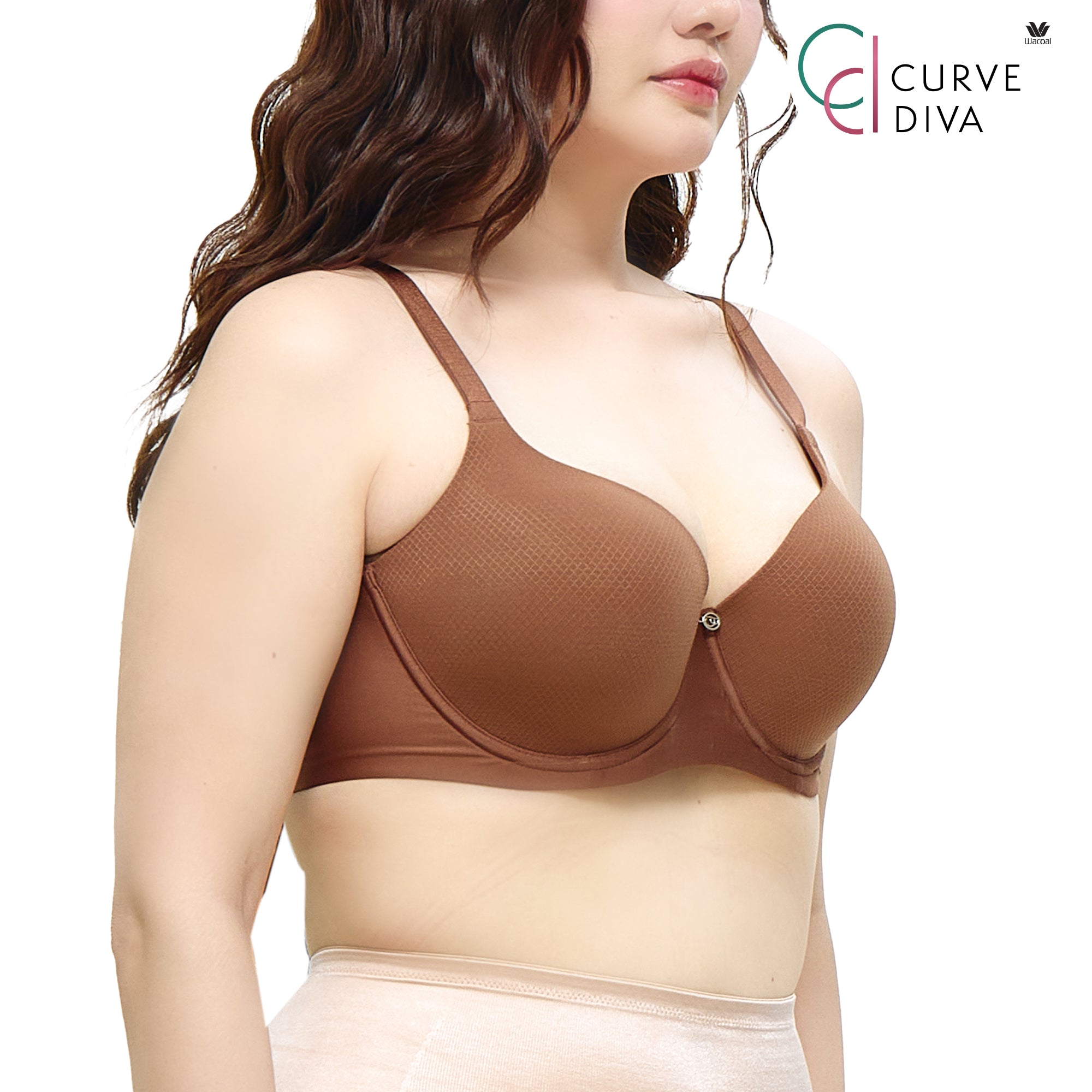 Wacoal Curve Diva บรามีโครงเก็บกระชับ สาวคัพใหญ่ รุ่น WB7992/WQ1867 สีน้ำตาล (BR)