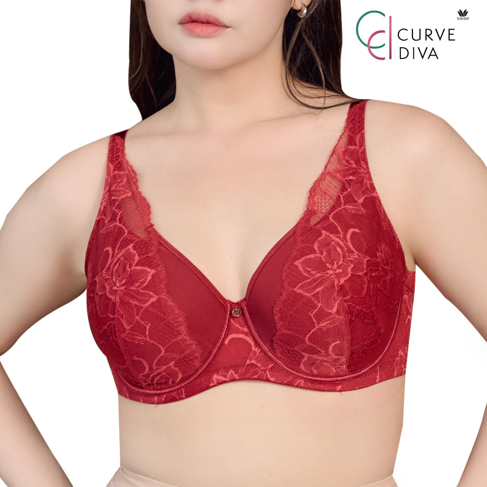 Wacoal Curve Diva บรามีโครงเก็บกระชับ สาวพลัสไซซ์ รุ่น WB7999-WQ1870 สีแดงเชอร์รี่ (CH)