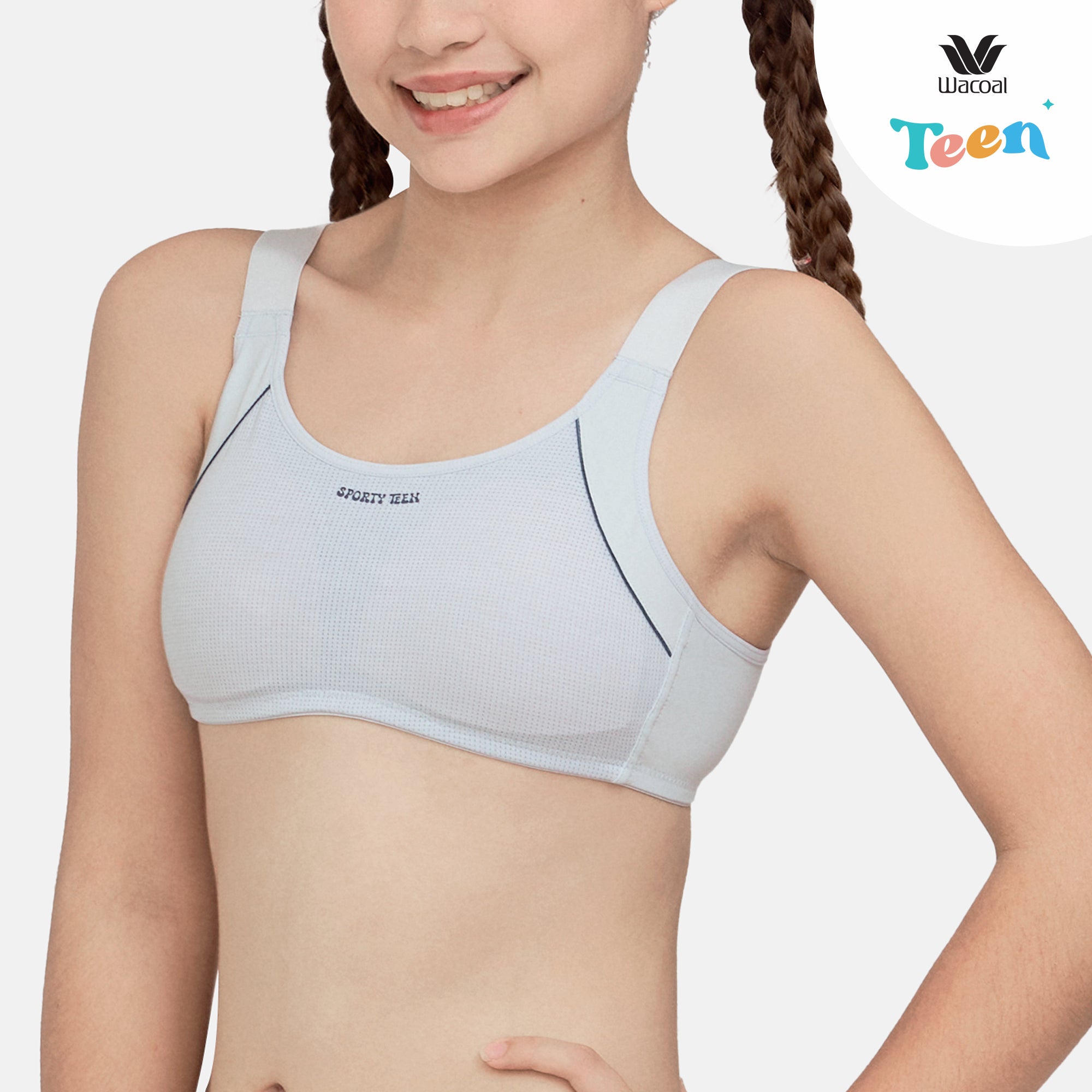 Wacoal Teen ชุดชั้นในสำหรับวัยใส บราไร้โครง รูปแบบสปร์อต รุ่น WBT113 สีเทา (GY)