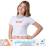 Wacoal Teen x Plaifah.postcard T-shirt with sleeves for teenagers, printed with cartoon pattern, model WH3A14, white (WH)