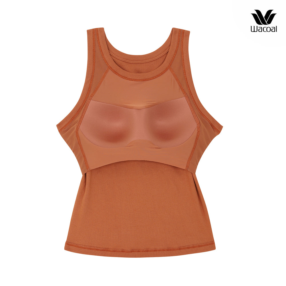 Wacoal Lingerie เสื้อแขนกุดเสริมบรา ผ้าร่อง (Rib) รุ่น WH4A06 สีน้ำตาล (BR)