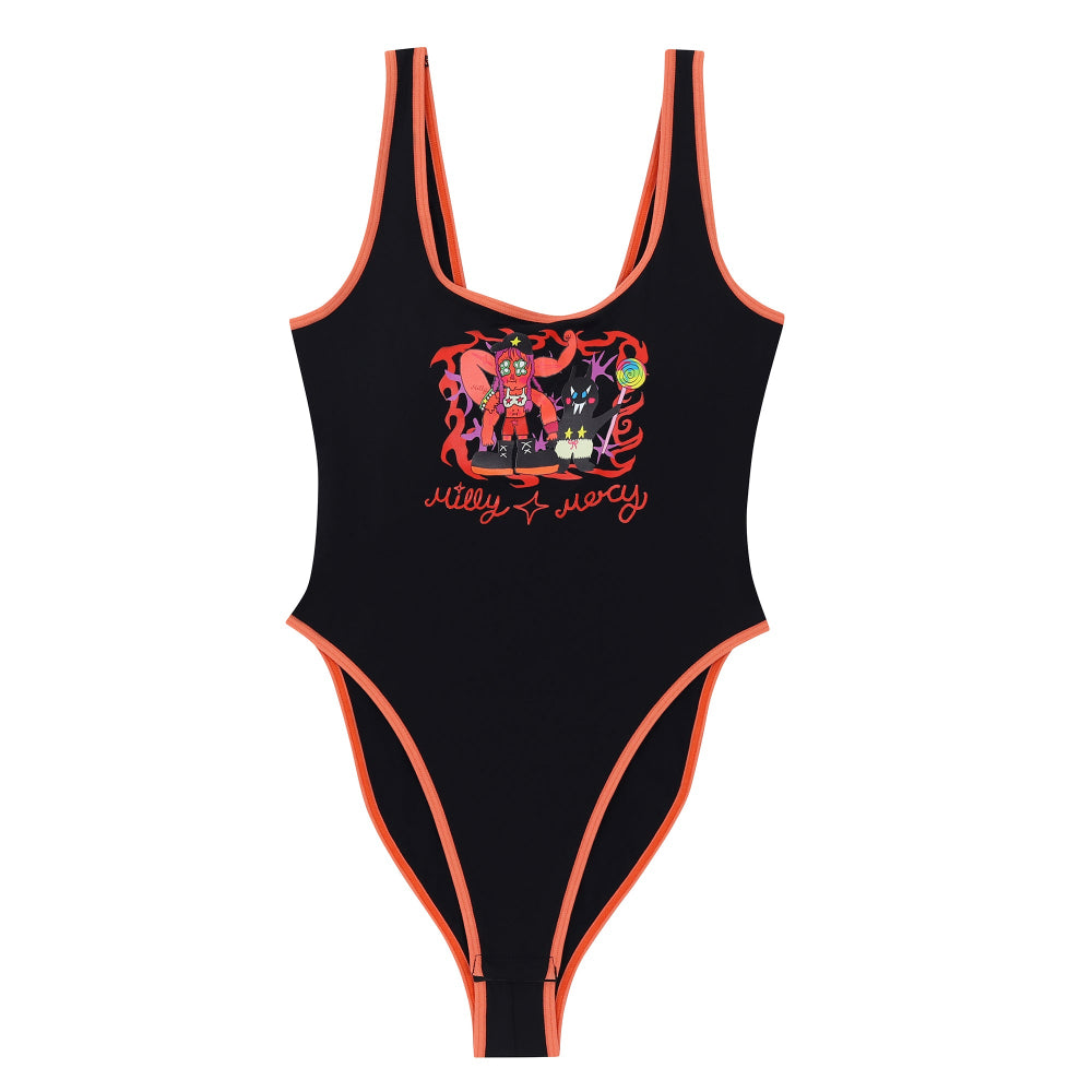 Wacoal X Milly & Mercy BODY SUIT เว้าสูง สกรีนลายรุ่น WH4N14 สีดำ (BL)