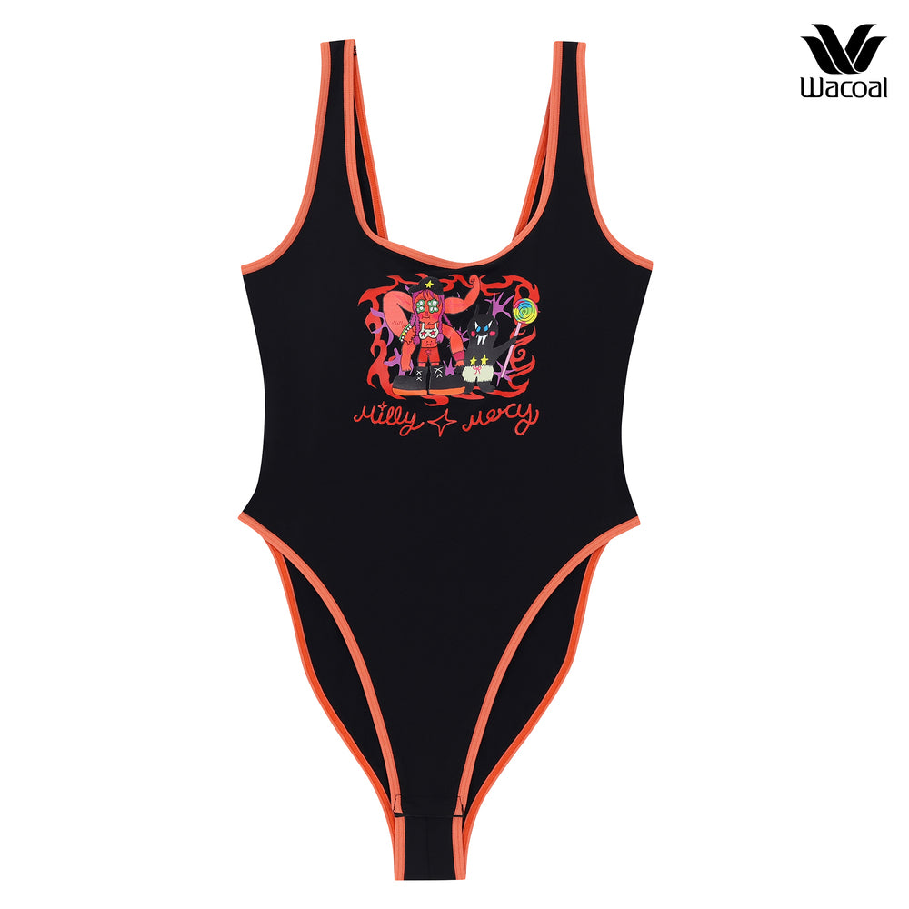 Wacoal X Milly & Mercy BODY SUIT เว้าสูง สกรีนลายรุ่น WH4N14 สีดำ (BL)