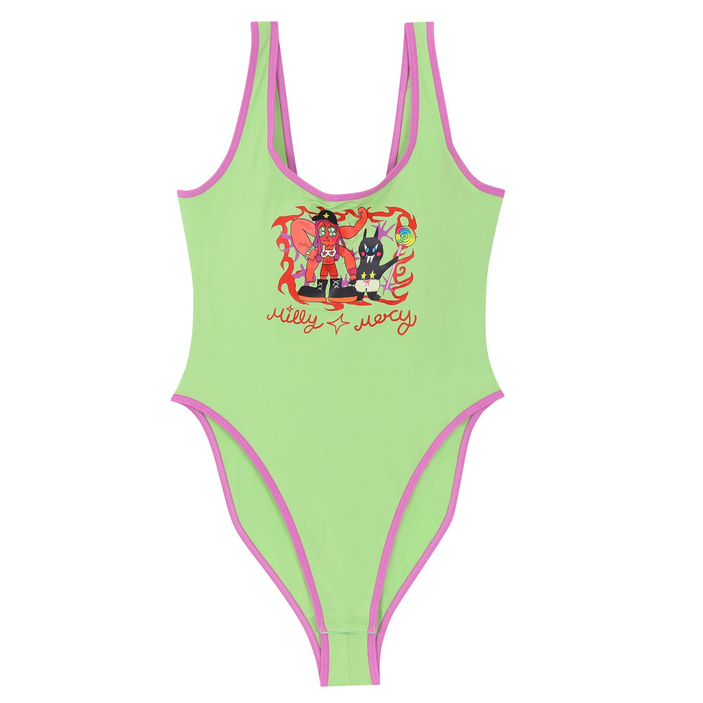 Wacoal X Milly & Mercy BODY SUIT เว้าสูง สกรีนลายรุ่น WH4N14 สีเขียว (LM)