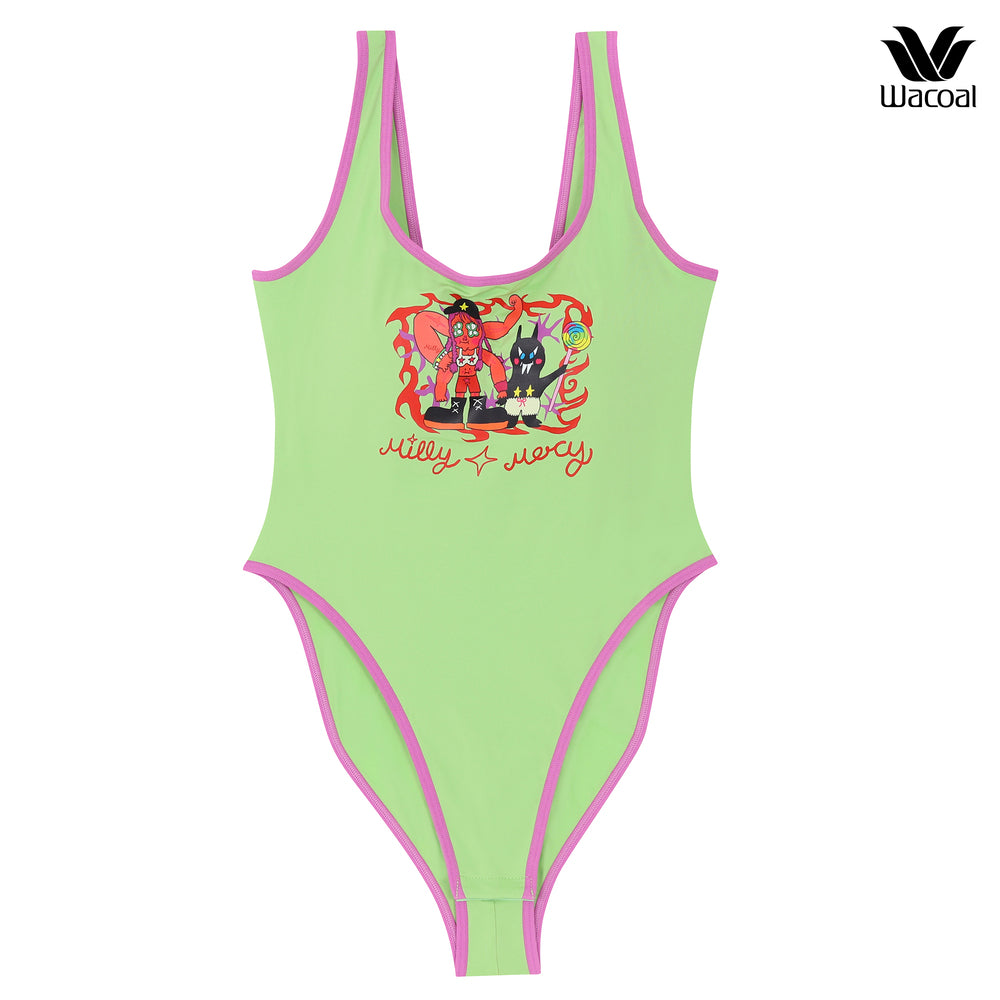 Wacoal X Milly & Mercy BODY SUIT เว้าสูง สกรีนลายรุ่น WH4N14 สีเขียว (LM)