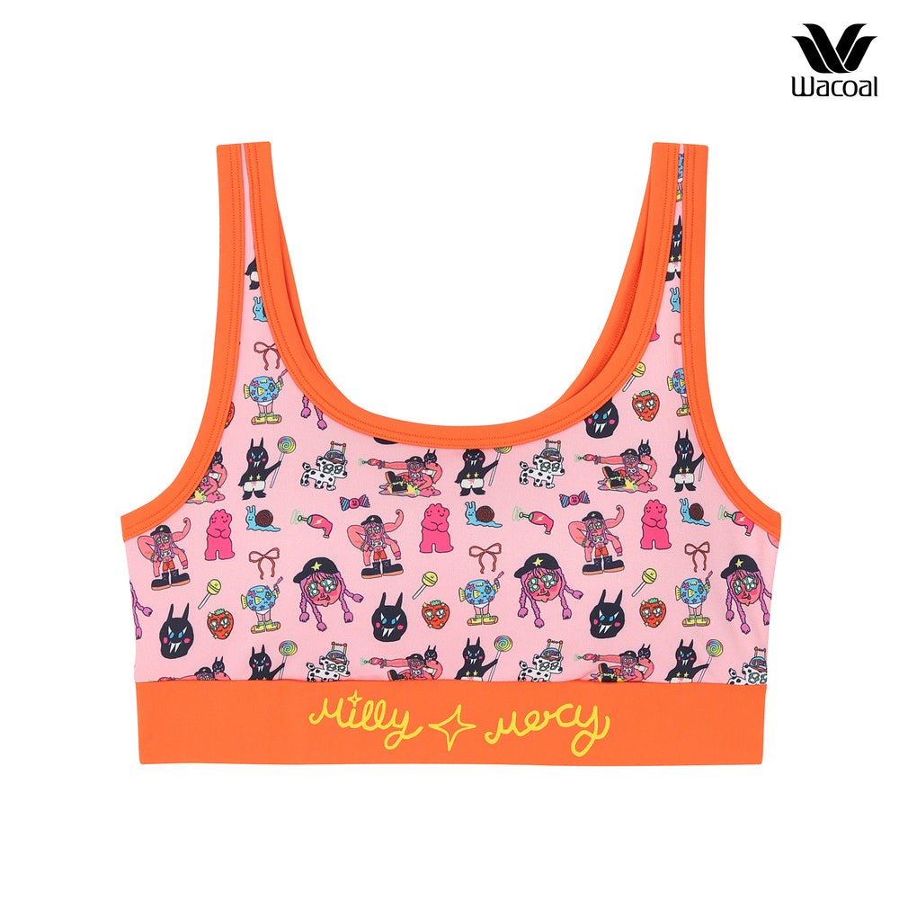 Wacoal X Milly & Mercy บราสวมหัว สกรีนลายเต็มตัว รุ่น WH4N15 สีชมพู (WR)