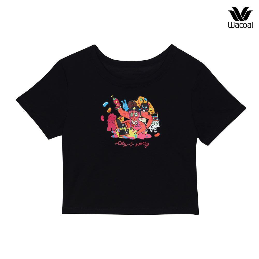 Wacoal X Milly & Mercy เสื้อยืดมีบราในตัว รุ่น WH4N19 สีดำ (BL)