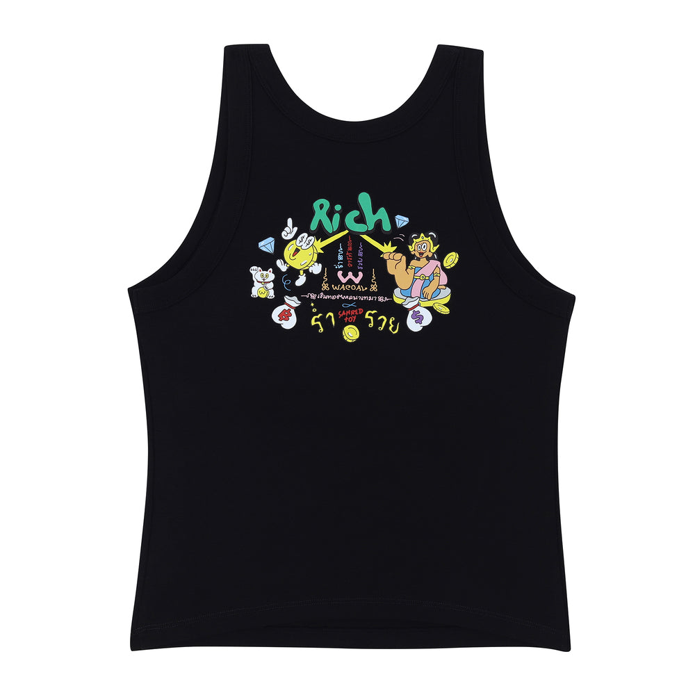 Wacoal X Sahred Toy Bra Top เสื้อกล้ามมีบรา ลายร่ำรวยเงินทอง (RICH) รุ่น WH4N25 สีดำ (BL)