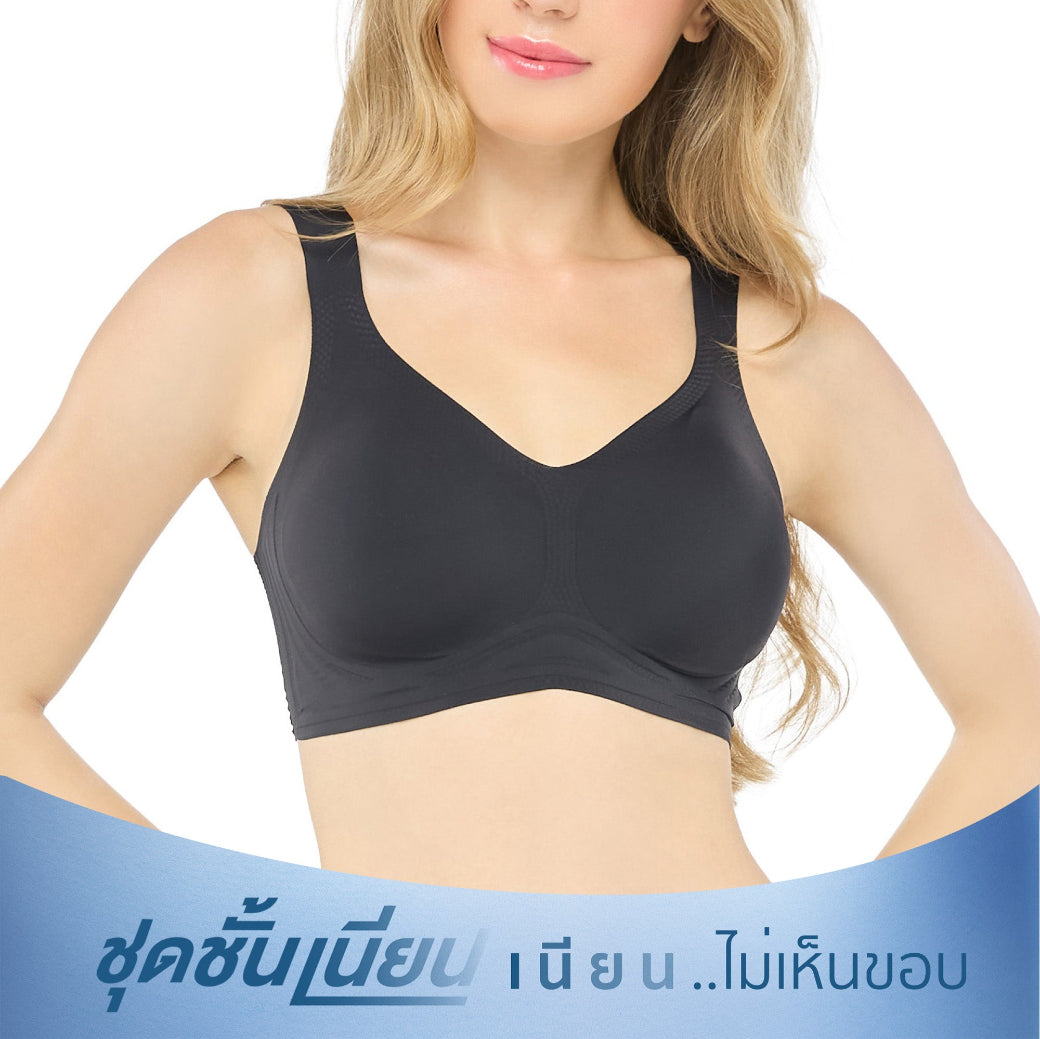 Wacoal ชุดชั้นเนียน บราไร้โครง สวมหัวคอวี เสริมฟองน้ำ รุ่น WH9E25 สีดำ (BL)