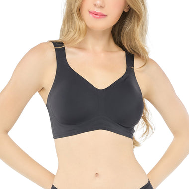 Wacoal smooth underwear set, non-wired bra, V-neck, padded, model WH9E25, black (BL)