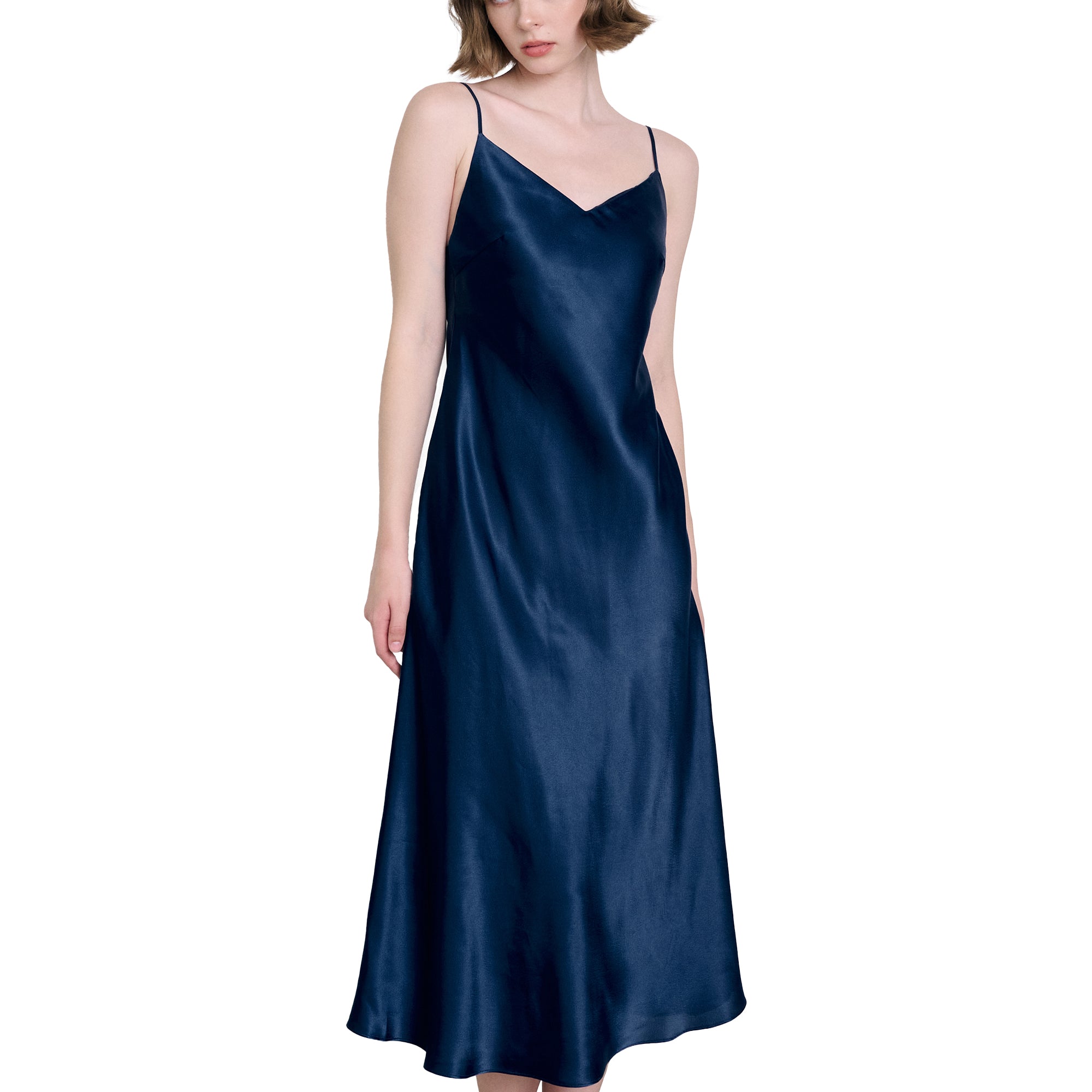 Wacoal Unban comfort ชุดนอน รูปแบบเดรส ผ้าซาติน รุ่น WN6G07 สีน้ำเงิน (NB)