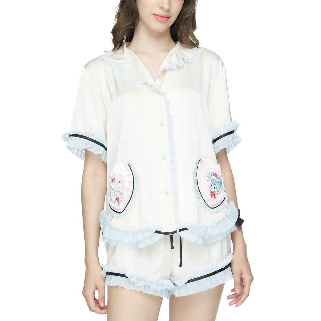 Wacoal x Phannapast: “Candy Wrappers Collection” short-sleeved shirt and shorts pajamas, model WN7D25, cream color (CR)