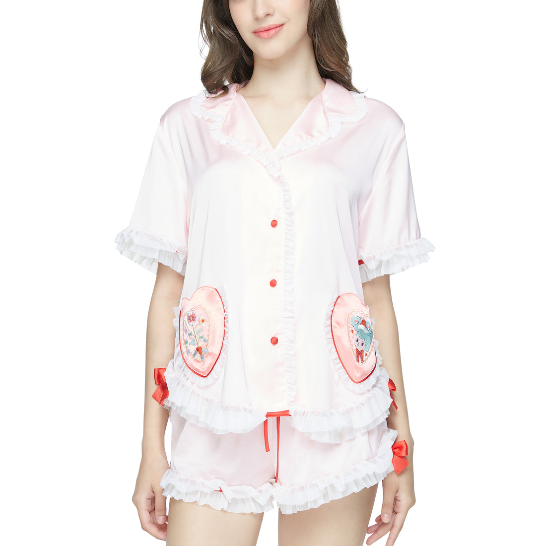 Wacoal x Phannapast: “Candy Wrappers Collection” short sleeve shirt and shorts pajamas, model WN7D25, pink (PI)