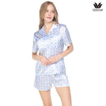 Wacoal X Meraki Alice Collection Short-Sleeve Short Pajamas, Light-Blocking, White Rabbit Pattern, Model WN7D30, Blue (SX)
