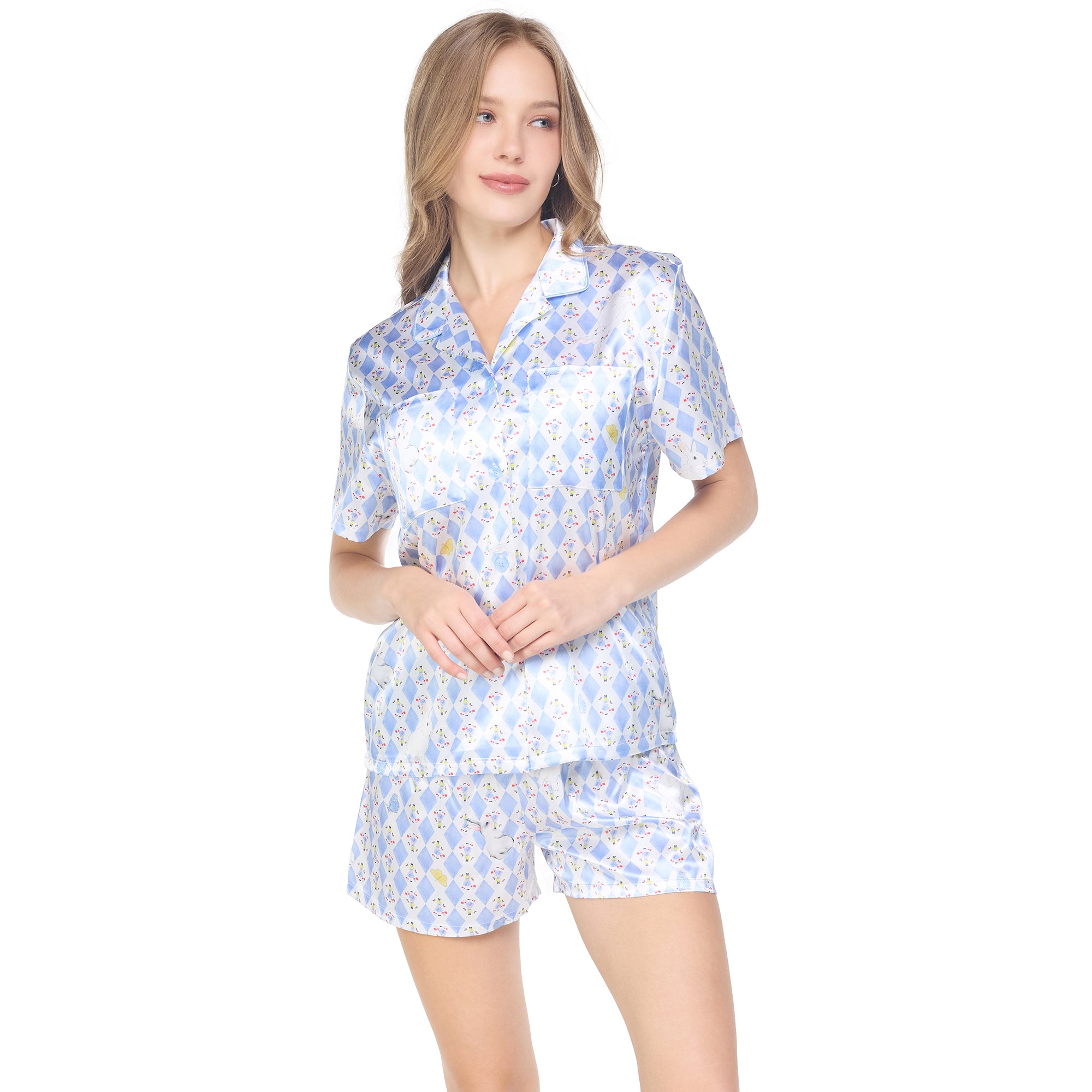 Wacoal X Meraki Alice Collection เซทชุดนอนกันโป๊แขนสั้น ขาสั้น ลายกระต่ายขาว รุ่น WN7D30 สีฟ้า (SX)