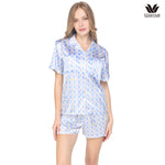 Wacoal X Meraki Alice Collection Short-Sleeve Short Pajamas, Light-Blocking, White Rabbit Pattern, Model WN7D30, Blue (SX)