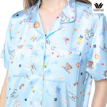 Wacoal X Meraki Alice Collection Modest Sleepwear Set, Short-Sleeve & Long Pants, Alice Pattern, Model WN7D33, Blue (SX)