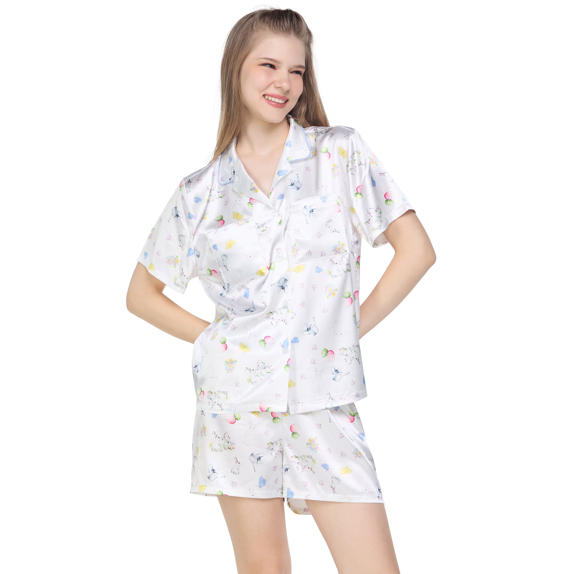 Wacoal X Meraki Alice Collection เซทชุดนอนกันโป๊แขนสั้น ขาสั้น ลายกระต่ายฮีสเตอร์ รุ่น WN7D34 สีขาว (WH)