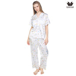 Wacoal X Meraki Alice Collection Modest Sleepwear Set, Short-Sleeve & Long Pants, Easter Bunny Pattern, Model WN7D35, White (WH)