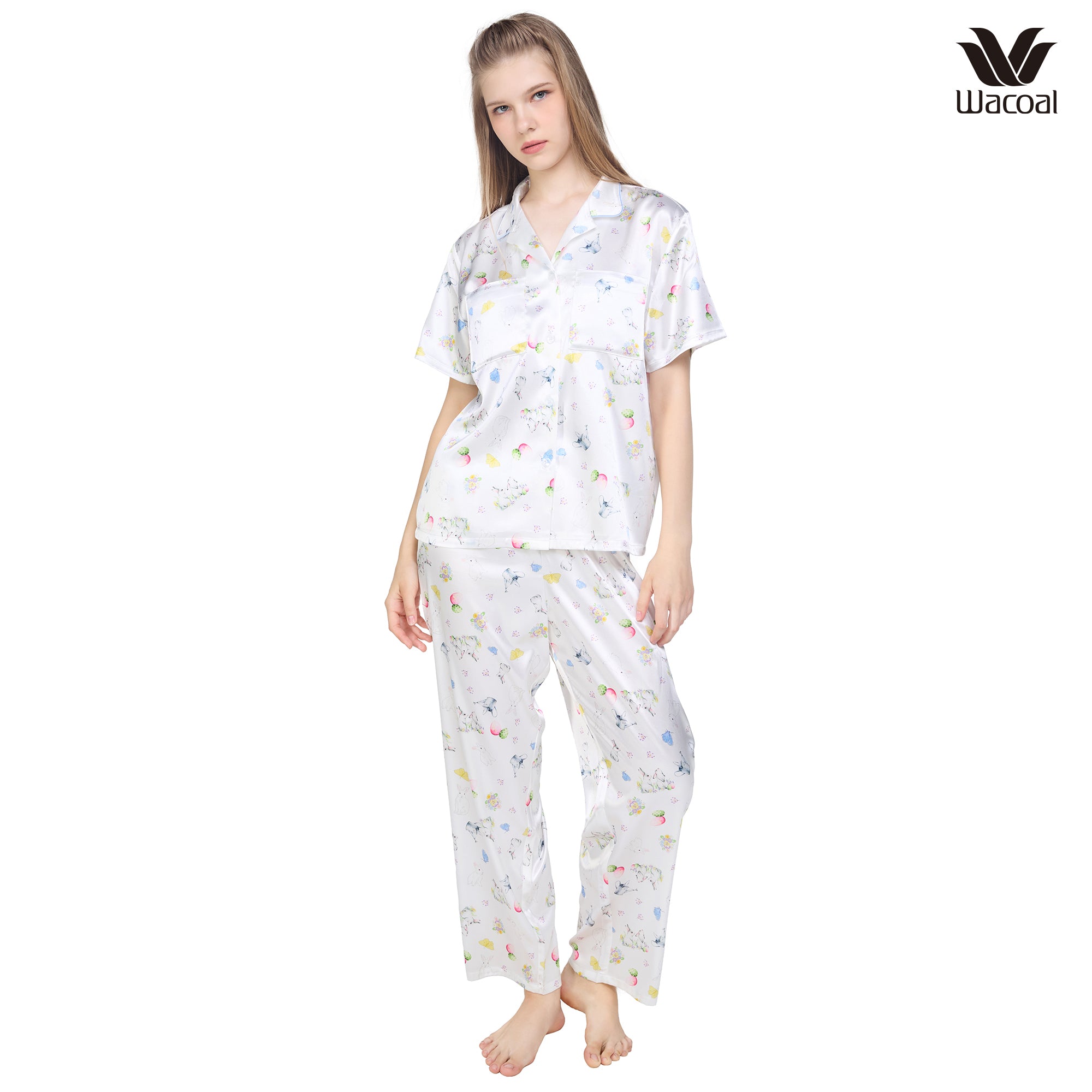 Wacoal X Meraki Alice Collection เซทชุดนอนกันโป๊แขนสั้น ขายาว ลายกระต่ายฮีสเตอร์ รุ่น WN7D35 สีขาว (WH)