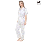 Wacoal X Meraki Alice Collection Modest Sleepwear Set, Short-Sleeve & Long Pants, Easter Bunny Pattern, Model WN7D35, White (WH)