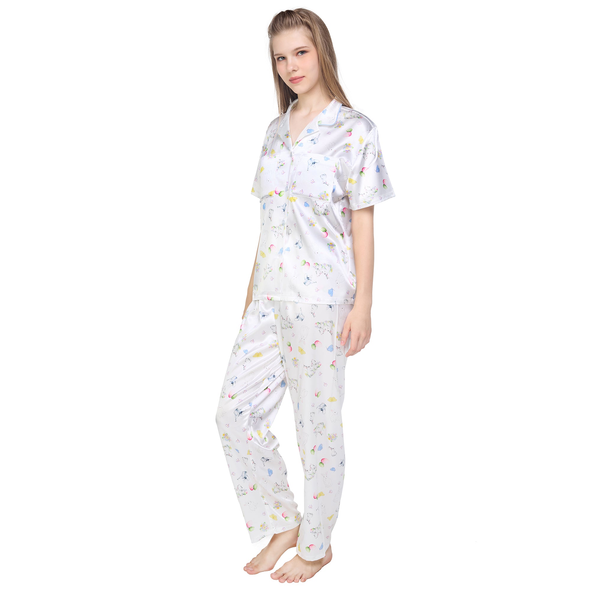 Wacoal X Meraki Alice Collection เซทชุดนอนกันโป๊แขนสั้น ขายาว ลายกระต่ายฮีสเตอร์ รุ่น WN7D35 สีขาว (WH)