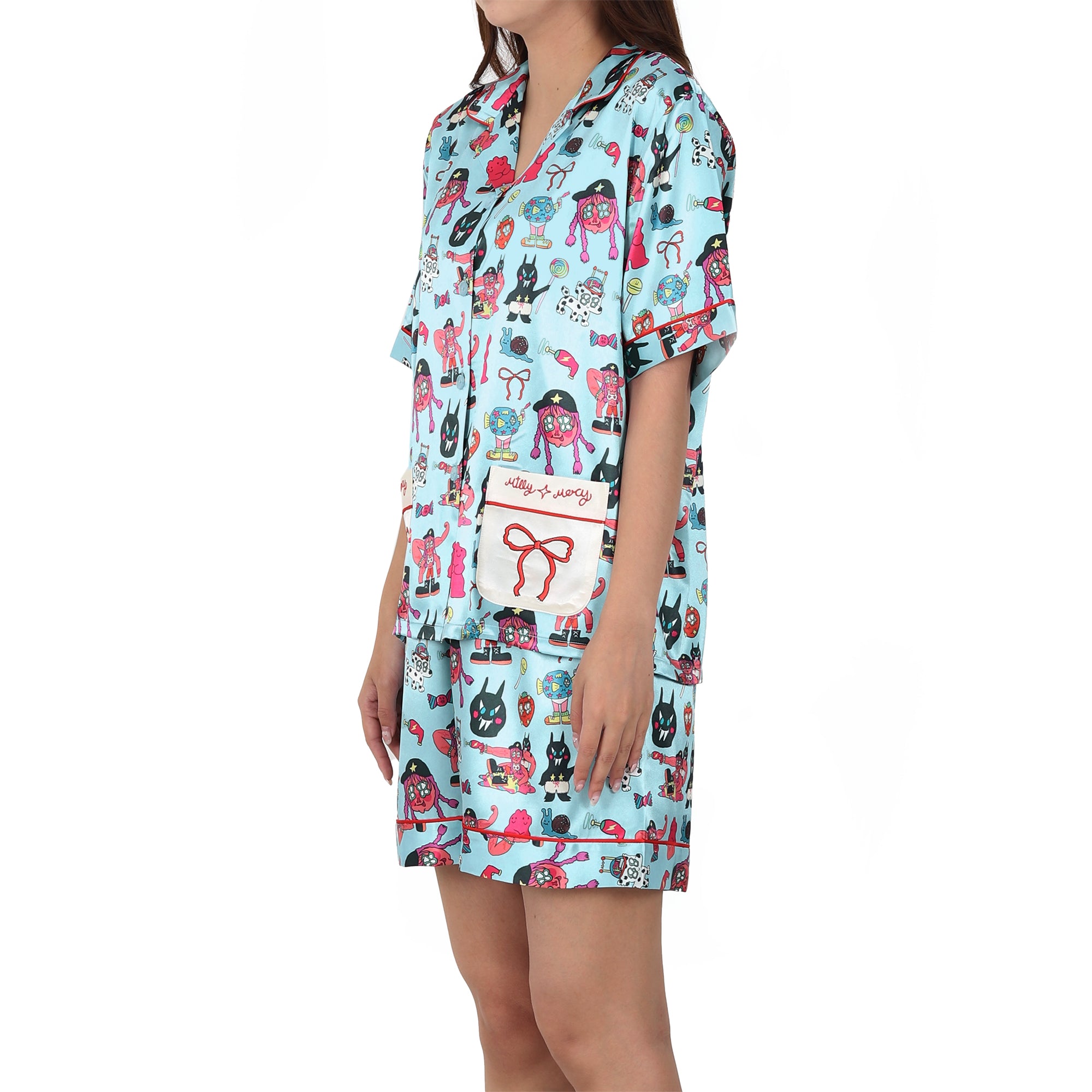 Wacoal X Milly & Mercy ชุดนอนแขนสั้น ขาสั้น พิมพ์ลายทั่วตัว รุ่น WN7D54 สีฟ้า (SX)