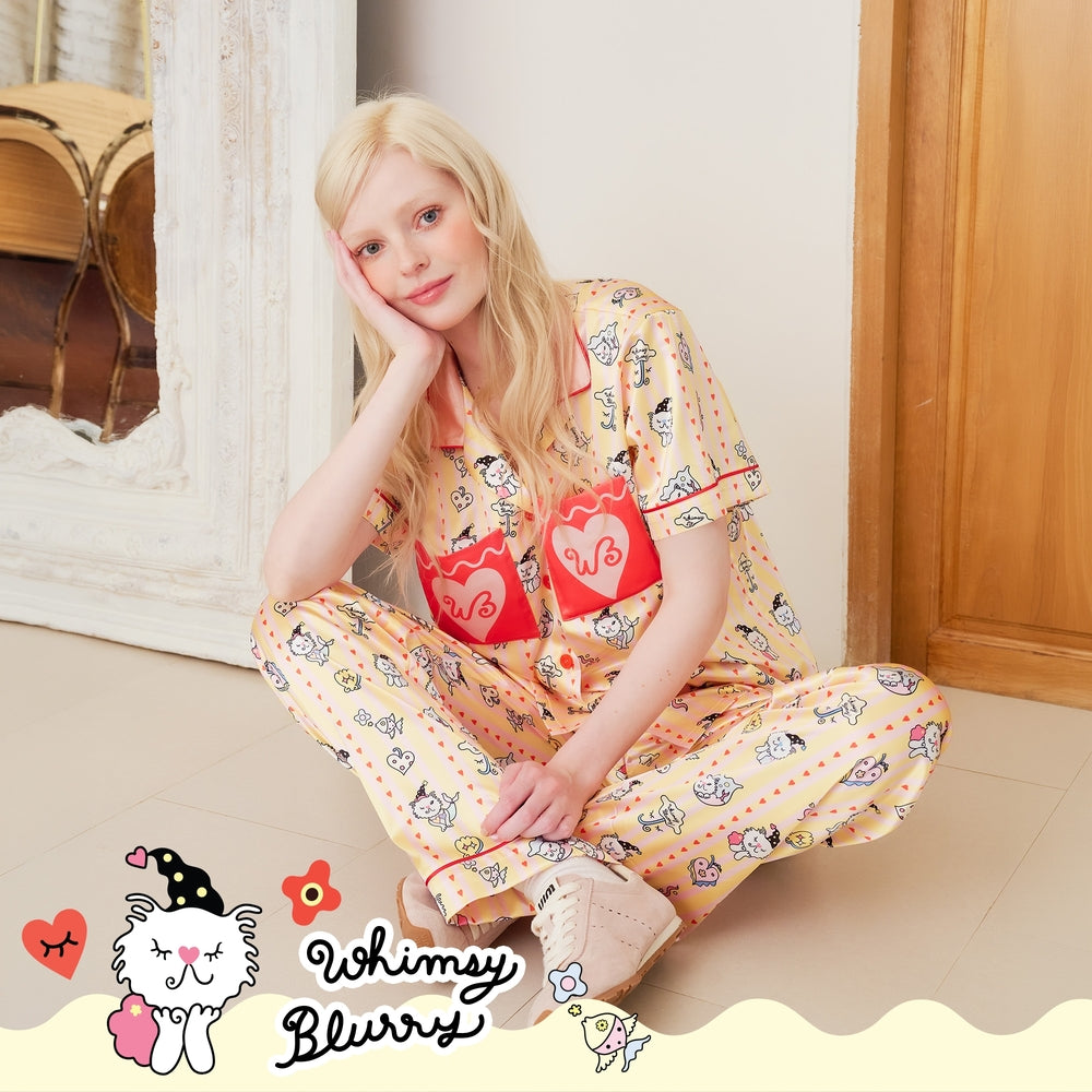 Wacoal Styled by Whimsy Blurry ชุดนอนกันโป๊แขนสั้น ขายาว รุ่น WN7D63 สีเหลือง (YE)