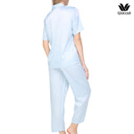 Wacoal Sleep Wear Satin Pajamas Set, short sleeves, long legs, model WN7E18, navy blue (SM)