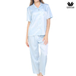 Wacoal Sleep Wear Satin Pajamas Set, short sleeves, long legs, model WN7E18, navy blue (SM)