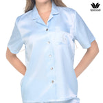 Wacoal Sleep Wear Satin Pajamas Set, short sleeves, long legs, model WN7E18, navy blue (SM)
