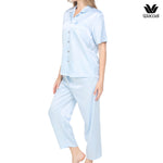Wacoal Sleep Wear Satin Pajamas Set, short sleeves, long legs, model WN7E18, navy blue (SM)