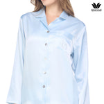 Wacoal Sleep Wear ชุดนอนผ้า Satin Set แขนยาว ขายาว รุ่น WN7E19 สีฟ้าคราม (SM)