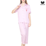 Wacoal Sleep wear, short-sleeved shirt and shorts, Lobster embroidery pattern, model WN7E53, pink (PI)