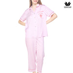 Wacoal Sleep wear, short-sleeved shirt and shorts, Lobster embroidery pattern, model WN7E53, pink (PI)