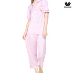 Wacoal Sleep wear, short-sleeved shirt and shorts, Lobster embroidery pattern, model WN7E53, pink (PI)