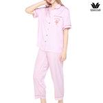 Wacoal Sleep wear, short-sleeved shirt and shorts, Lobster embroidery pattern, model WN7E53, pink (PI)