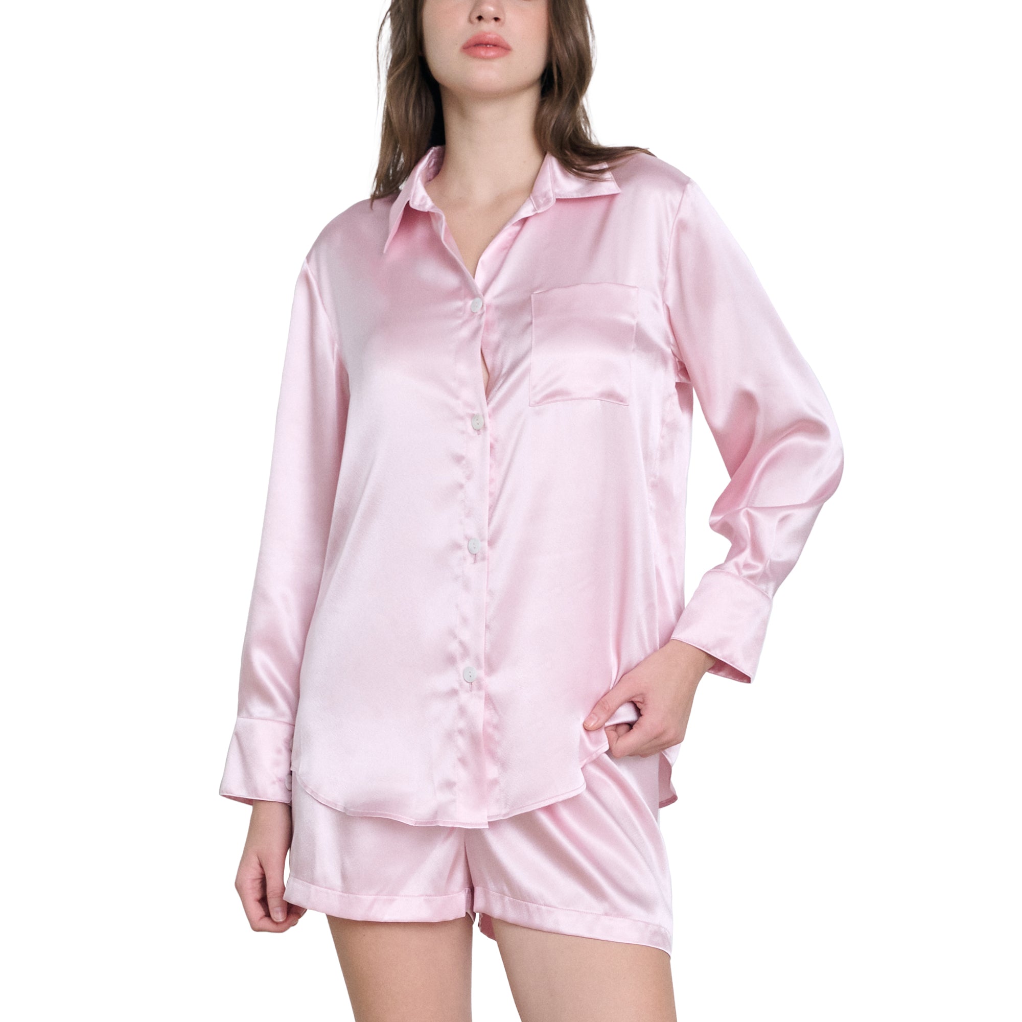Wacoal Urban comfort ชุดนอน แขนยาว-กางเกงขาสั้น ผ้าซาติน รุ่น WN7E98 สีชมพู (PI)