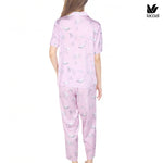 Wacoal Sleep wear, short-sleeved shirt and long pants, Sea Life pattern, model WN7G05, purple-pink (PL)