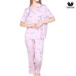 Wacoal Sleep wear, short-sleeved shirt and long pants, Sea Life pattern, model WN7G05, purple-pink (PL)