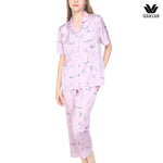 Wacoal Sleep wear, short-sleeved shirt and long pants, Sea Life pattern, model WN7G05, purple-pink (PL)