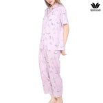Wacoal Sleep wear, short-sleeved shirt and long pants, Sea Life pattern, model WN7G05, purple-pink (PL)