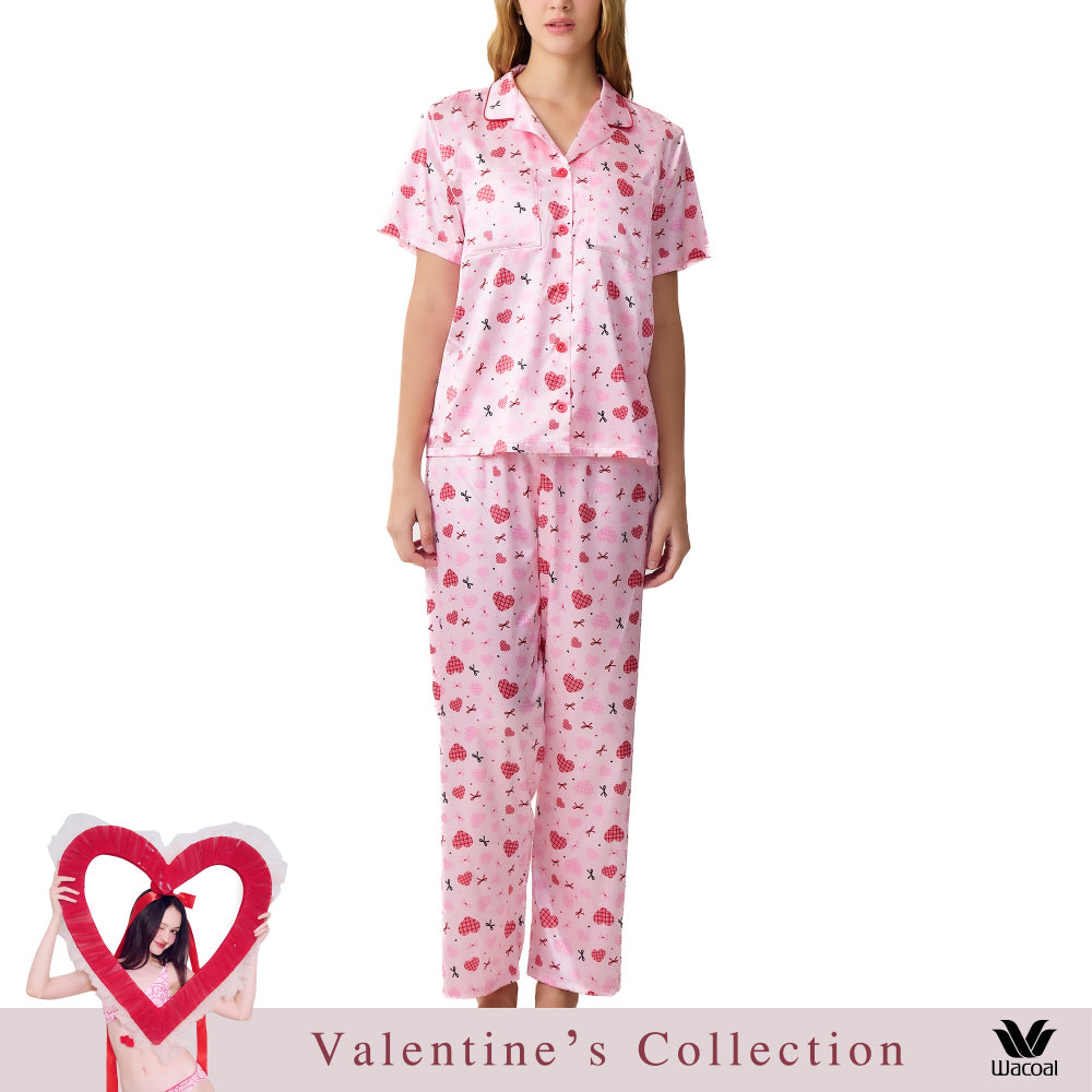 Wacoal Valentine Collection  ชุดนอนกันโป๊ แขนสั้น ขายาว รุ่น WN7V30 สีชมพู (PI)