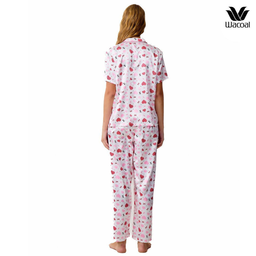 Wacoal Valentine Collection  ชุดนอนกันโป๊ แขนสั้น ขายาว รุ่น WN7V30 สีขาว (WH)