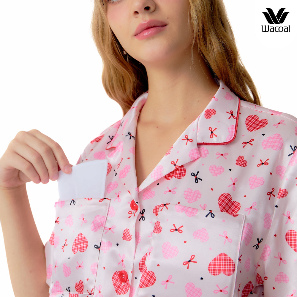 Wacoal Valentine Collection ชุดนอนกันโป๊ แขนสั้น ขาสั้น รุ่น WN7V31 สีชมพู (PI)