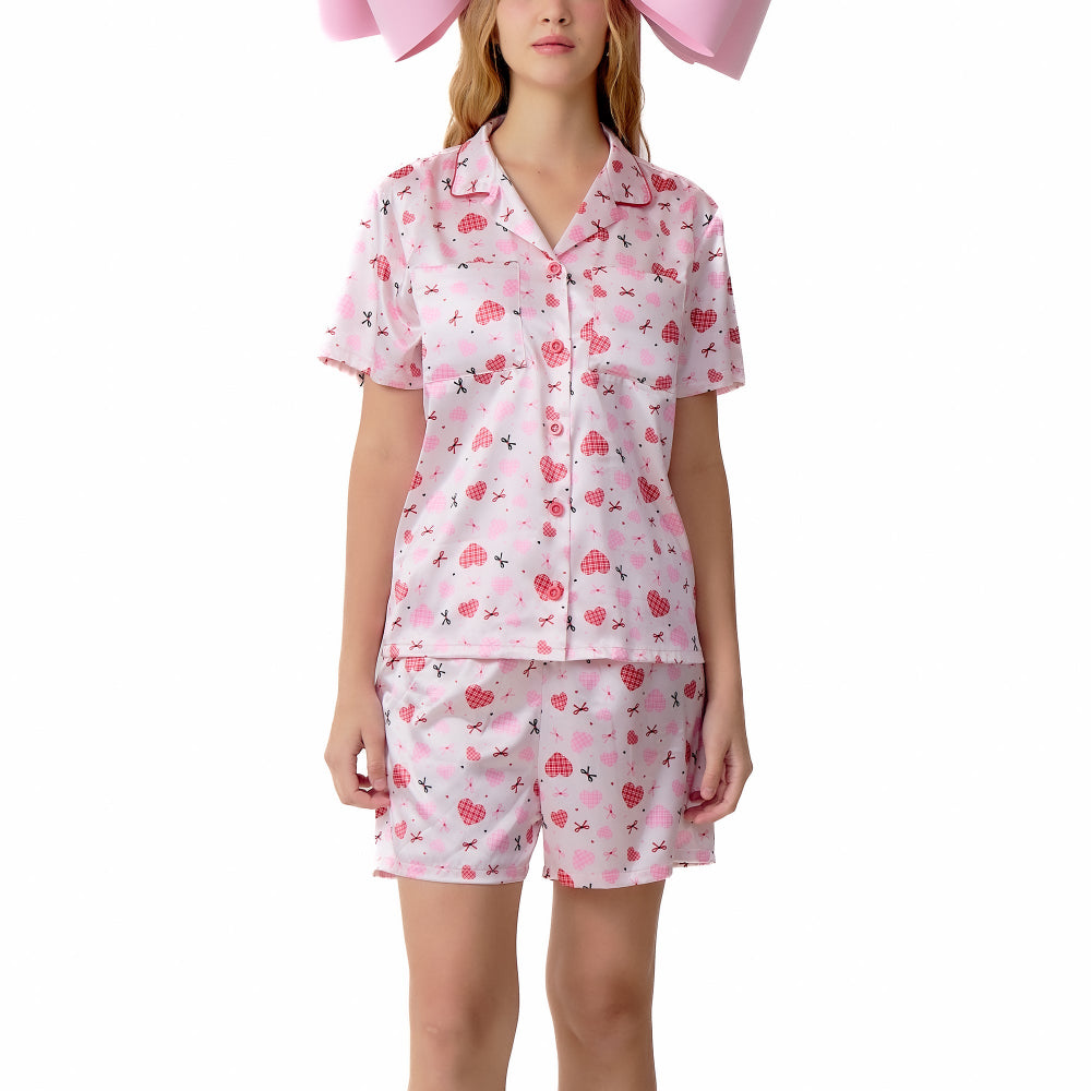 Wacoal Valentine Collection ชุดนอนกันโป๊ แขนสั้น ขาสั้น รุ่น WN7V31 สีชมพู (PI)