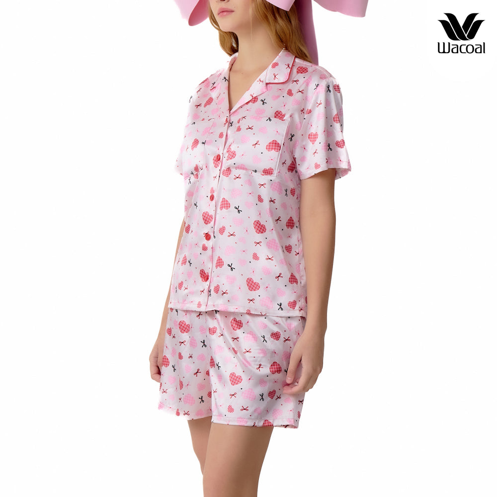 Wacoal Valentine Collection ชุดนอนกันโป๊ แขนสั้น ขาสั้น รุ่น WN7V31 สีชมพู (PI)