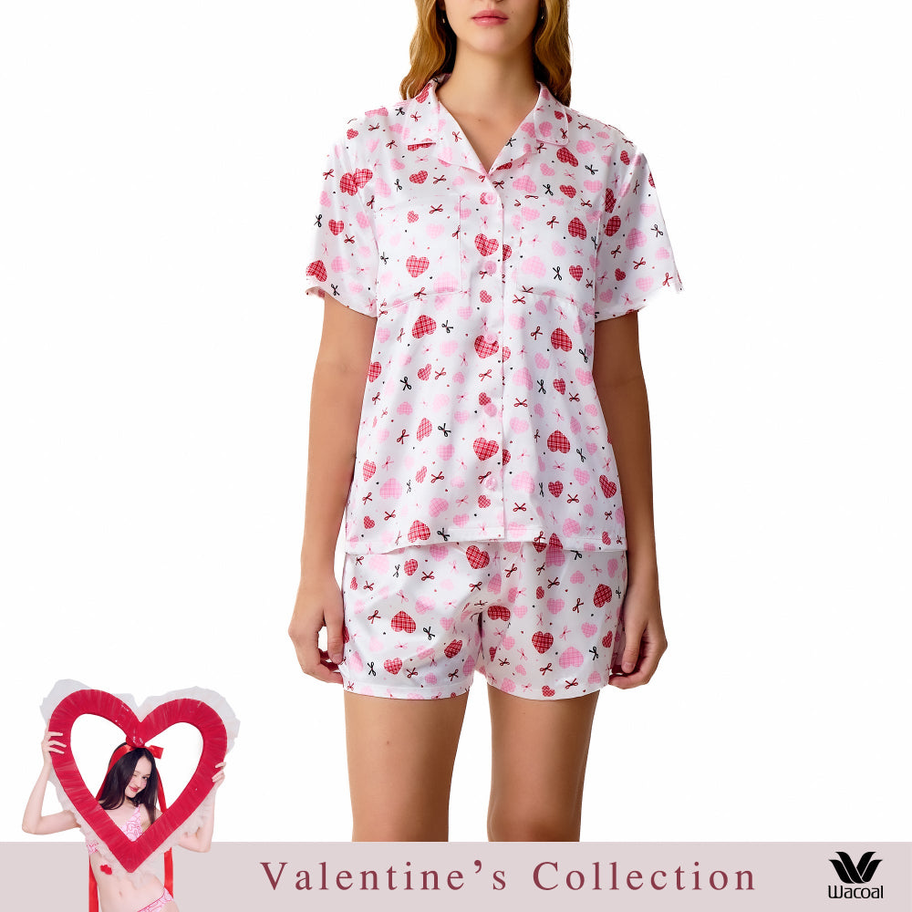 Wacoal Valentine Collection ชุดนอนกันโป๊ แขนสั้น ขาสั้น รุ่น WN7V31 สีขาว (WH)