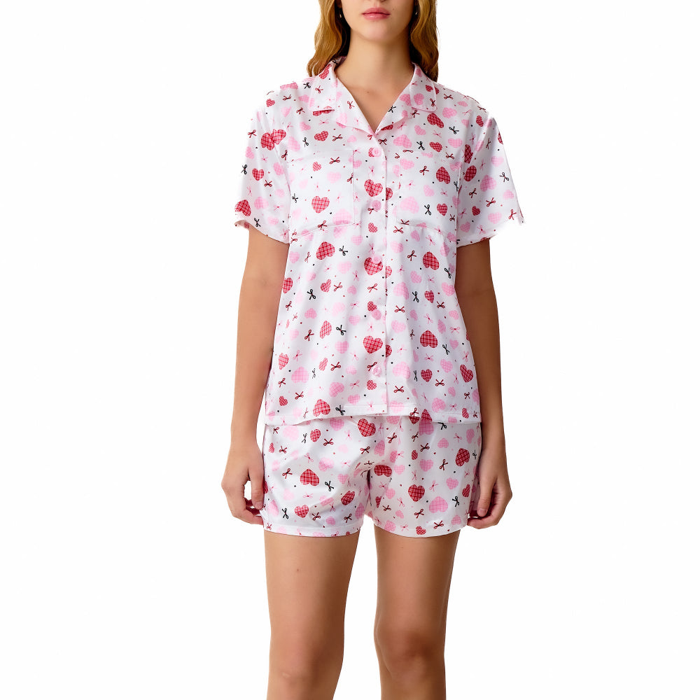 Wacoal Valentine Collection ชุดนอนกันโป๊ แขนสั้น ขาสั้น รุ่น WN7V31 สีขาว (WH)